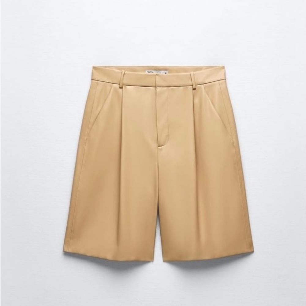 NWT ZARA faux leather pleated long shorts FLAWED